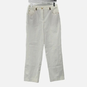 St. John Sport Straight Leg Gold Insignia Stretch Jeans in Ivory - Size 8